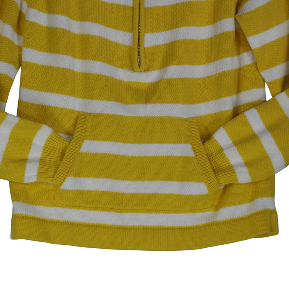 LRL Lauren Ralph Yellow White Quarter Zip Sweater Womens Petite Large Striped - Picture 4 of 10